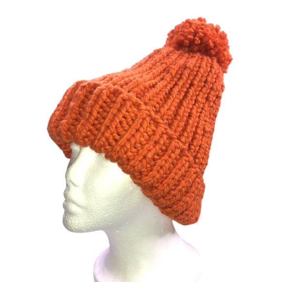 CHUNKY Ribbed Hand Knit Pumpkin Spice Beanie Hat with Pom Pom main image 3